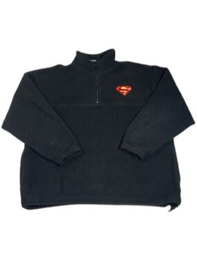 Vintage 1999 DC Comics Superman Fleece Half Zip Pullover Black XL Graphic Logo